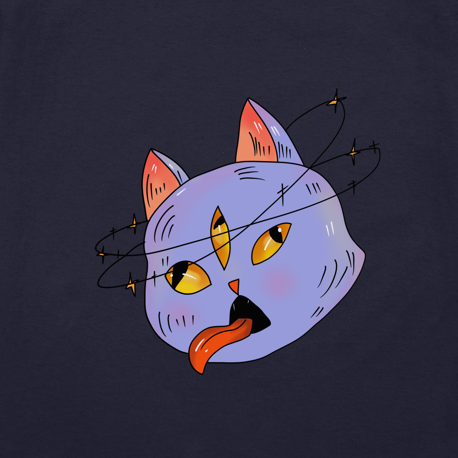 Мужская футболка «Трёхглазый кот» цвет темно-синий - дизайнер принта  Malibutyan