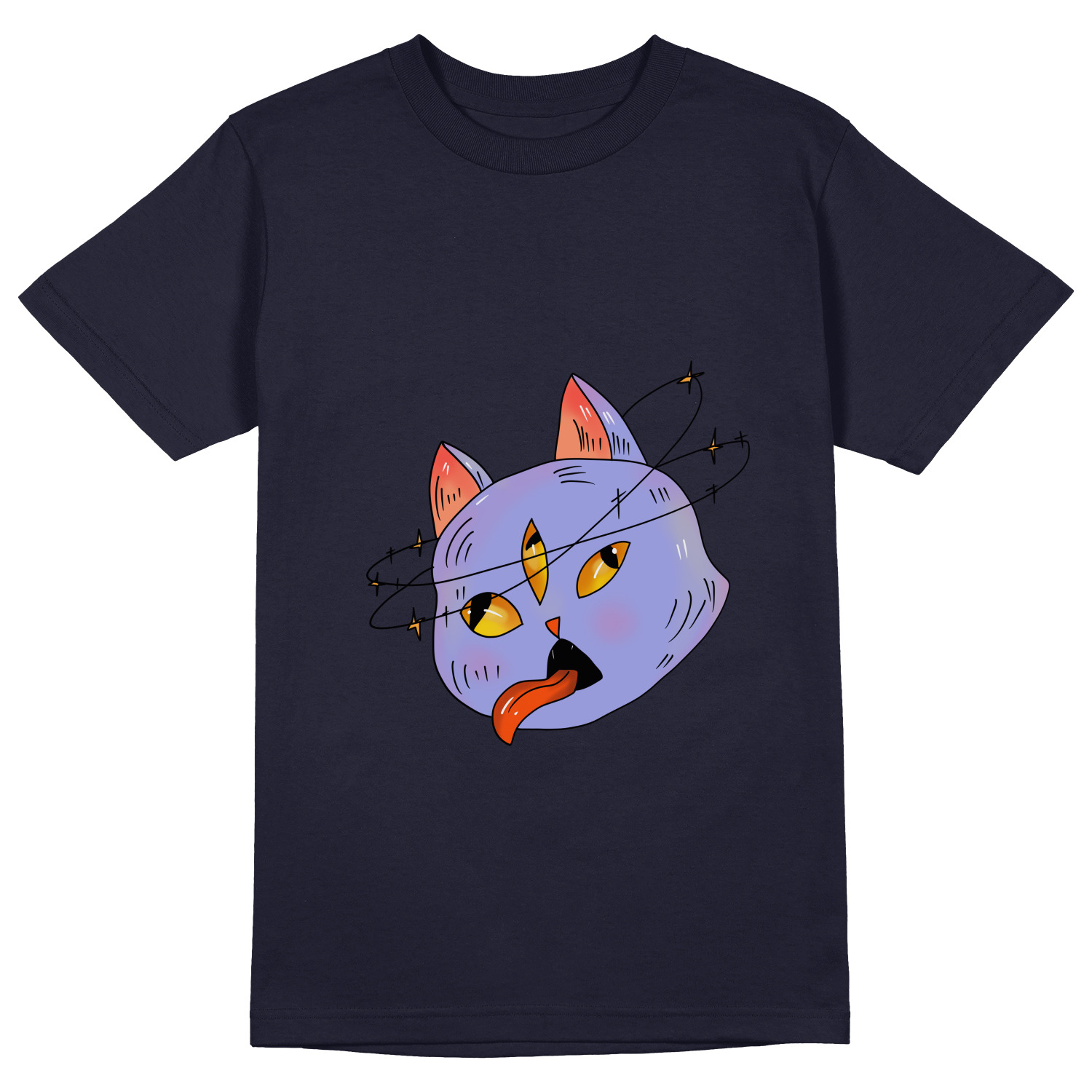 Мужская футболка «Трёхглазый кот» цвет темно-синий - дизайнер принта  Malibutyan