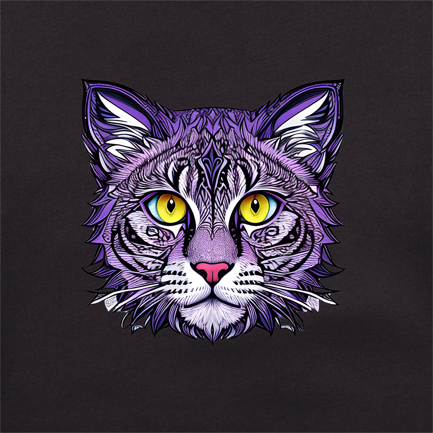 Мужской свитшот «Фиолетовый кот» цвет черный - дизайнер принта Shatelle