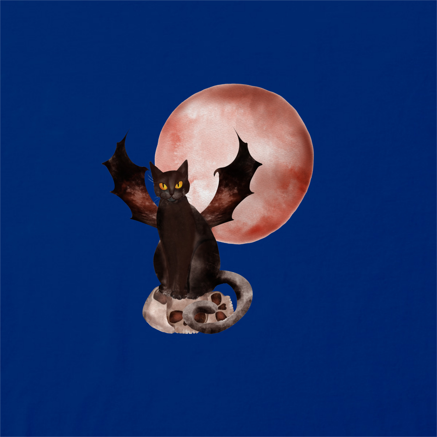 Женская футболка «Черная кошка с крыльями на фоне луны» цвет темно-синий -  дизайнер принта Natika art