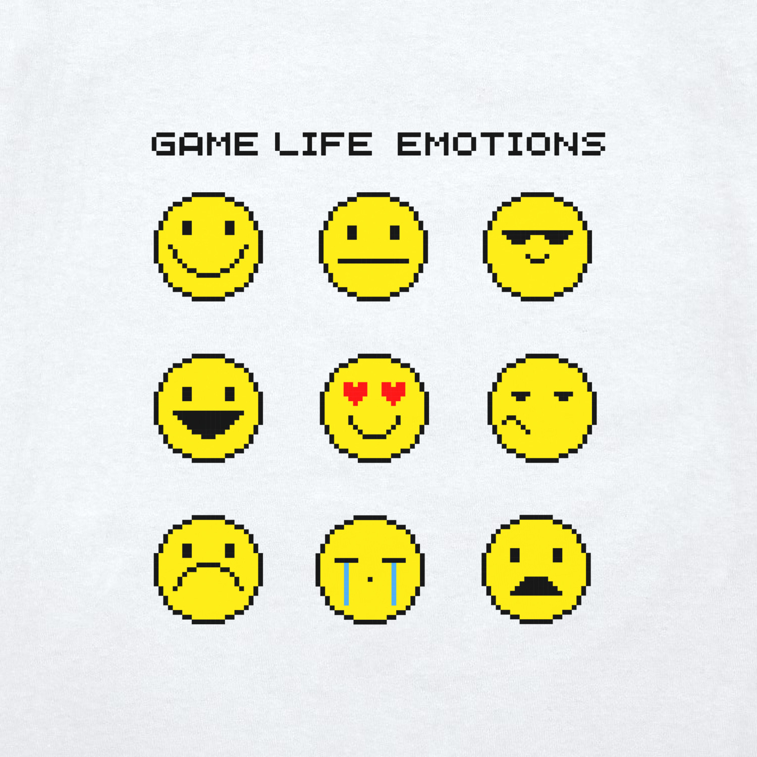 Мужская футболка «Game life emotions pixel art smile 1» цвет белый -  дизайнер принта uka-uso