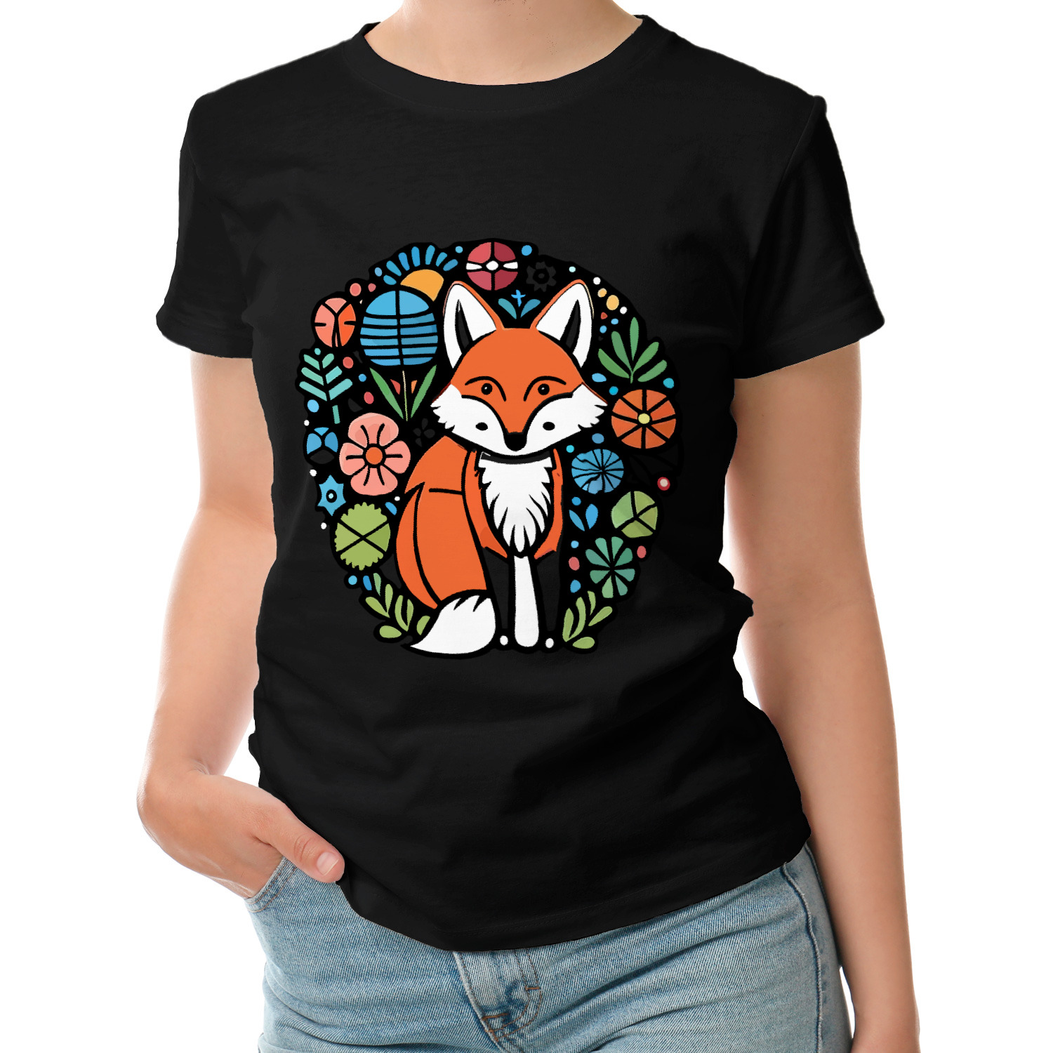 Футболка с лисой в летной шапачке. Fox Flowers. Top fox